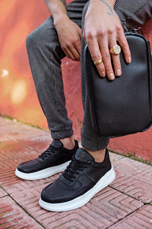 Pabucmarketi Erkek Günlük Ayakkabı Siyah (Beyaz Taban)