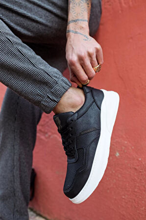 Pabucmarketi Erkek Günlük Ayakkabı Siyah (Beyaz Taban)