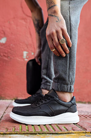 Pabucmarketi Erkek Günlük Ayakkabı Siyah (Beyaz Taban)