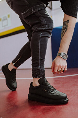 Pabucmarketi Erkek Günlük Ayakkabı Kalın Hafif Taban Siyah (Siyah Taban)