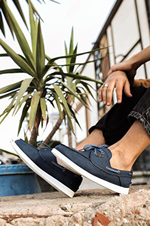 Pabucmarketi Erkek Mevsimlik Keten Ayakkabı Mavi