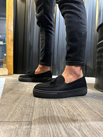 Pabucmarketi Erkek Günlük Spor Klasik Ayakkabı Siyah Süet (Siyah Taban)