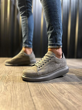 Pabucmarketi Erkek Günlük Ayakkabı Yüksek Taban Gri (Süet)