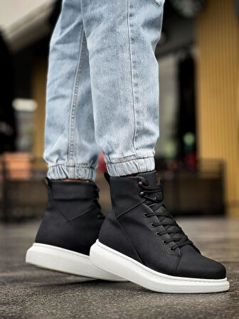 Pabucmarketi Erkek Bot Yüksek Taban Siyah (Beyaz Taban)