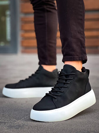 Pabucmarketi Bağcıklı Erkek Spor Bot SİYAH (BEYAZ TABAN)