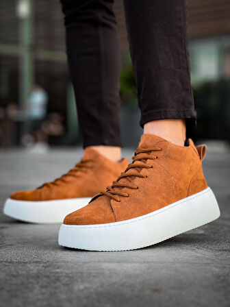 Pabucmarketi Bağcıklı Erkek Spor Bot TABA SÜET (BEYAZ TABAN)