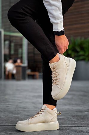 Pabucmarketi Bağcıklı Erkek Spor Bot KREM SÜET (KREM TABAN)