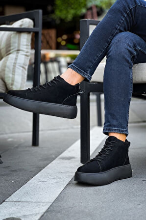 Pabucmarketi Bağcıklı Erkek Spor Bot SİYAH SÜET (SİYAH TABAN)