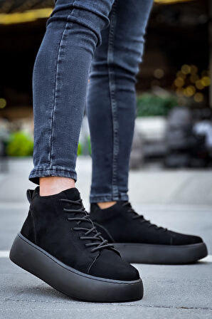 Pabucmarketi Bağcıklı Erkek Spor Bot SİYAH SÜET (SİYAH TABAN)