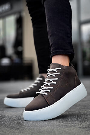 Pabucmarketi Bağcıklı Erkek Spor Bot KAHVE (BEYAZ TABAN)