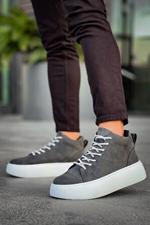 Pabucmarketi Bağcıklı Erkek Spor Bot ANTRASİT (BEYAZ TABAN)