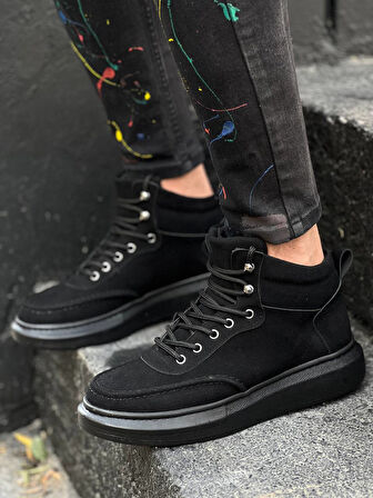 Pabucmarketi Bağcıklı Erkek Bot SİYAH SÜET (SİYAH TABAN)