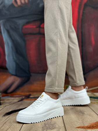 Pabucmarketi Bağcıklı Erkek Ayakkabı BEYAZ (BEYAZ TABAN)