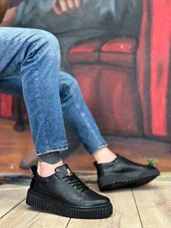 Pabucmarketi Bağcıklı Erkek Ayakkabı SİYAH (SİYAH TABAN)