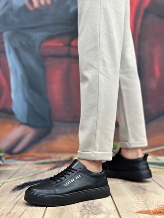 Pabucmarketi Bağcıklı Erkek Spor Ayakkabı SİYAH (SİYAH TABAN)