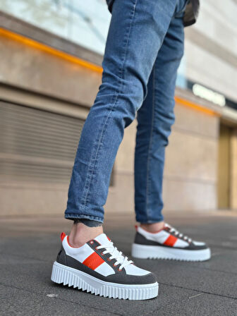 Pabucmarketi Bağcıklı Erkek Ayakkabı BEYAZ TURUNCU (BEYAZ TABAN)