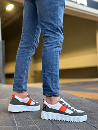 Pabucmarketi Bağcıklı Erkek Ayakkabı BEYAZ TURUNCU (BEYAZ TABAN)