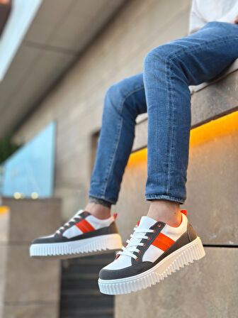 Pabucmarketi Bağcıklı Erkek Ayakkabı BEYAZ TURUNCU (BEYAZ TABAN)