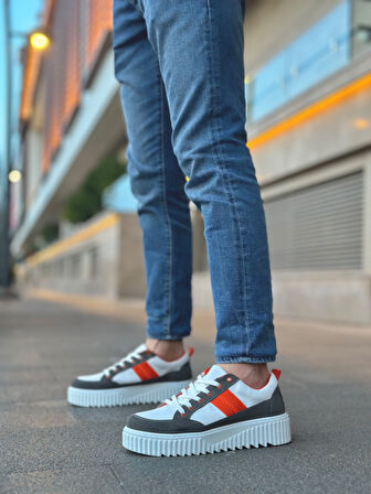 Pabucmarketi Bağcıklı Erkek Ayakkabı BEYAZ TURUNCU (BEYAZ TABAN)