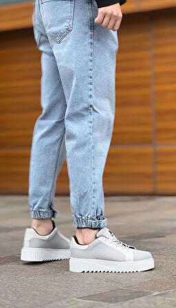 Pabucmarketi Bağcıklı Triko Erkek Ayakkabı GRİ (GRİ TABAN)