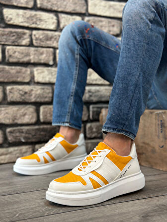 Pabucmarketi Bağcıklı Yanı Desenli Erkek Spor Ayakkabı BEYAZ HARDAL (BEYAZ TABAN)