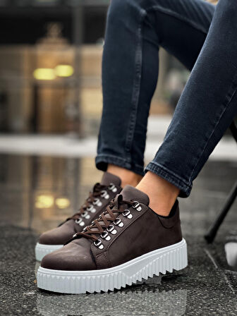 Pabucmarketi Bağcıklı Erkek Günlük Ayakkabı KAHVE (BEYAZ TABAN)