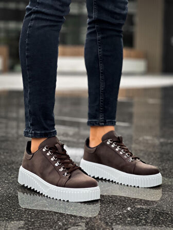 Pabucmarketi Bağcıklı Erkek Günlük Ayakkabı KAHVE (BEYAZ TABAN)