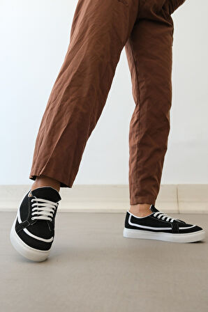 Pabucmarketi Bağcıklı Erkek Spor Ayakkabı SİYAH (BEYAZ TABAN)