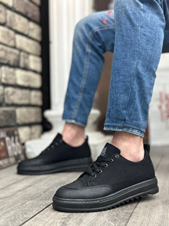 Pabucmarketi Bağcıklı Erkek Spor Ayakkabı SİYAH (SİYAH TABAN)