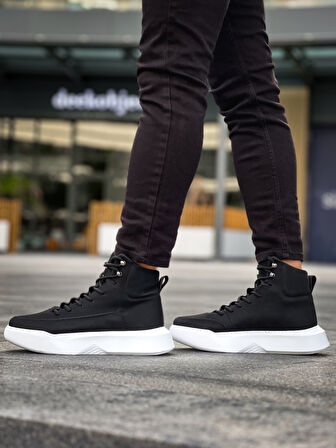 Pabucmarketi Bağcıklı Erkek Spor Bot SİYAH (BEYAZ TABAN) 
