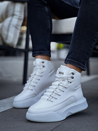 Pabucmarketi Bağcıklı Erkek Spor Bot BEYAZ (BEYAZ TABAN)