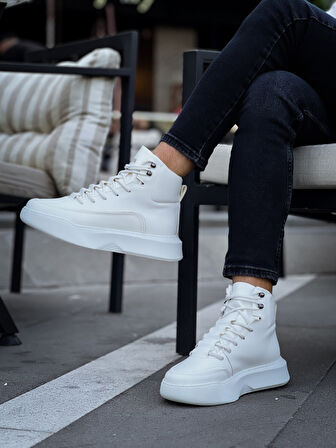 Pabucmarketi Bağcıklı Erkek Spor Bot BEYAZ (BEYAZ TABAN)