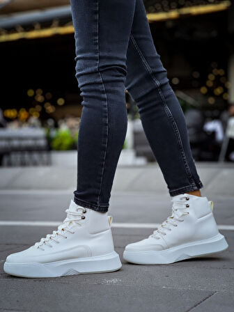 Pabucmarketi Bağcıklı Erkek Spor Bot BEYAZ (BEYAZ TABAN)