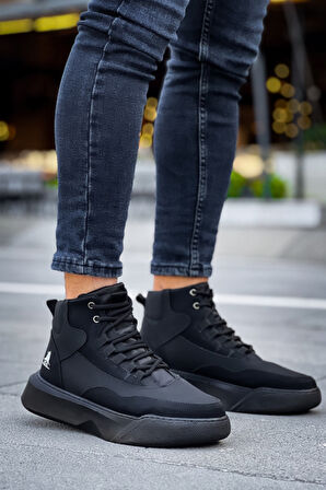 Pabucmarketi Bağcıklı Erkek Spor Bot SİYAH (SİYAH TABAN)