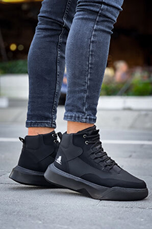 Pabucmarketi Bağcıklı Erkek Spor Bot SİYAH (SİYAH TABAN)