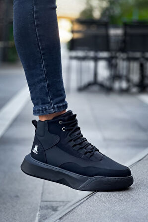 Pabucmarketi Bağcıklı Erkek Spor Bot SİYAH (SİYAH TABAN)