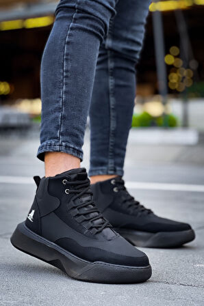 Pabucmarketi Bağcıklı Erkek Spor Bot SİYAH (SİYAH TABAN)