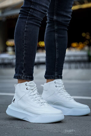 Pabucmarketi Bağcıklı Erkek Spor Bot BEYAZ (BEYAZ TABAN)