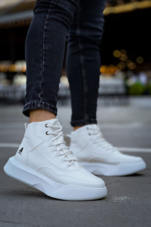 Pabucmarketi Bağcıklı Erkek Spor Bot BEYAZ (BEYAZ TABAN)