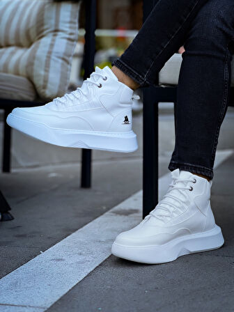 Pabucmarketi Bağcıklı Erkek Spor Bot BEYAZ (BEYAZ TABAN)