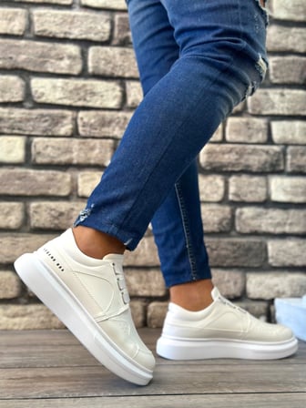 Pabucmarketi Bağcıksız Lastikli Casual Erkek Ayakkabı BEYAZ (BEYAZ TABAN)