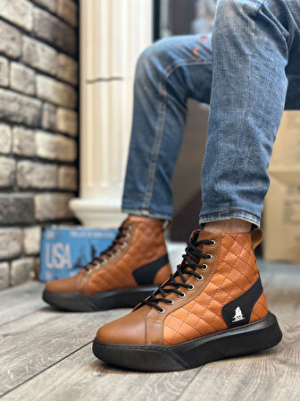 Pabucmarketi Bağcıklı Kapitone Erkek Spor Bot TABA (SİYAH TABAN)