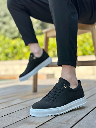 Pabucmarketi Bağcıklı Erkek Ayakkabı SİYAH (BEYAZ TABAN)