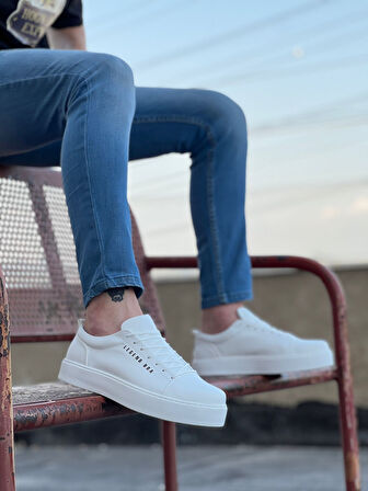 Pabucmarketi Bağcıklı Erkek Spor Ayakkabı BEYAZ (BEYAZ TABAN)