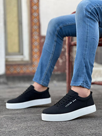 Pabucmarketi Bağcıklı Erkek Spor Ayakkabı SİYAH NUBUK (BEYAZ TABAN)