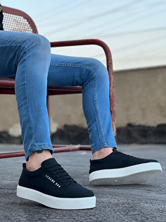 Pabucmarketi Bağcıklı Erkek Spor Ayakkabı SİYAH NUBUK (BEYAZ TABAN)