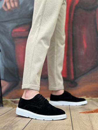 Pabucmarketi Bağcıklı Casual Erkek Ayakkabı SİYAH SÜET (BEYAZ TABAN)