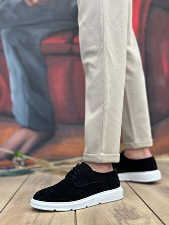 Pabucmarketi Bağcıklı Casual Erkek Ayakkabı SİYAH SÜET (BEYAZ TABAN)