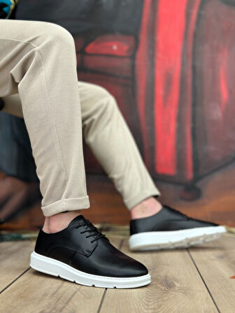 Pabucmarketi Bağcıklı Casual Erkek Ayakkabı SİYAH (BEYAZ TABAN)