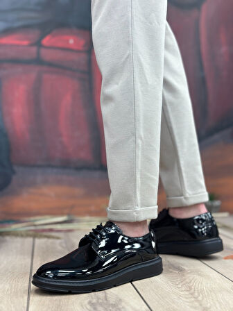 Pabucmarketi Bağcıklı Casual Erkek Ayakkabı SİYAH RUGAN (SİYAH TABAN)